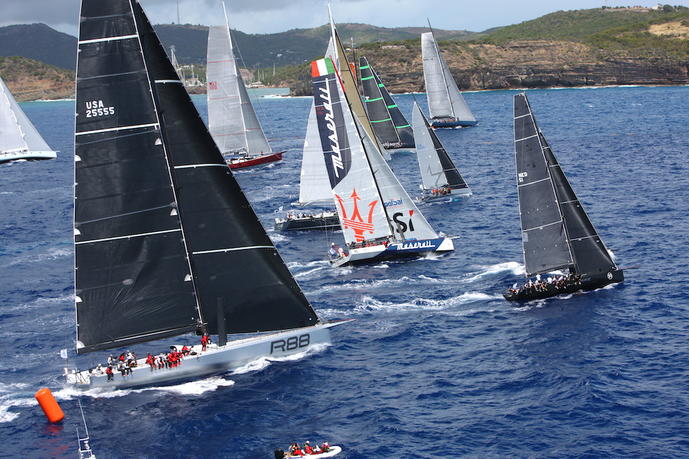 IRC Zero and Canting Keel class, including George David's Rambler 88 and John Elkann's VO 70, Maserati, start the RORC Caribbean 600. Credit: RORC/Tim Wright/www.photoaction.com  