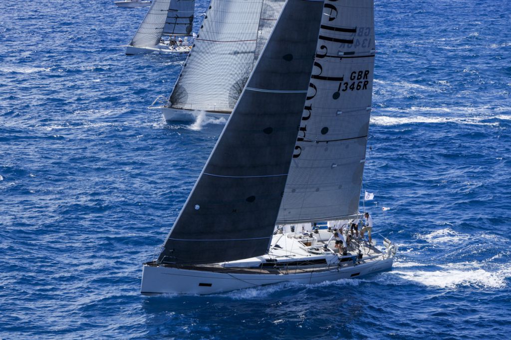   Grand Soleil 46, Belladonna, skippered by RORC Admiral Andrew McIrvine with RORC Commodore, Michael Boyd as navigator leads IRC One   © RORC/Tim Wright