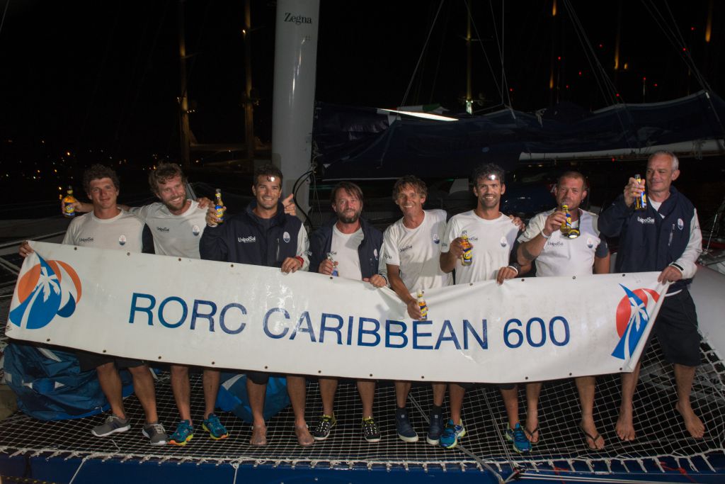 The Crew of MOD70 Maserati at the finish of the 2017 RORC Caribbean600 - Photo RORC/Ted Martin