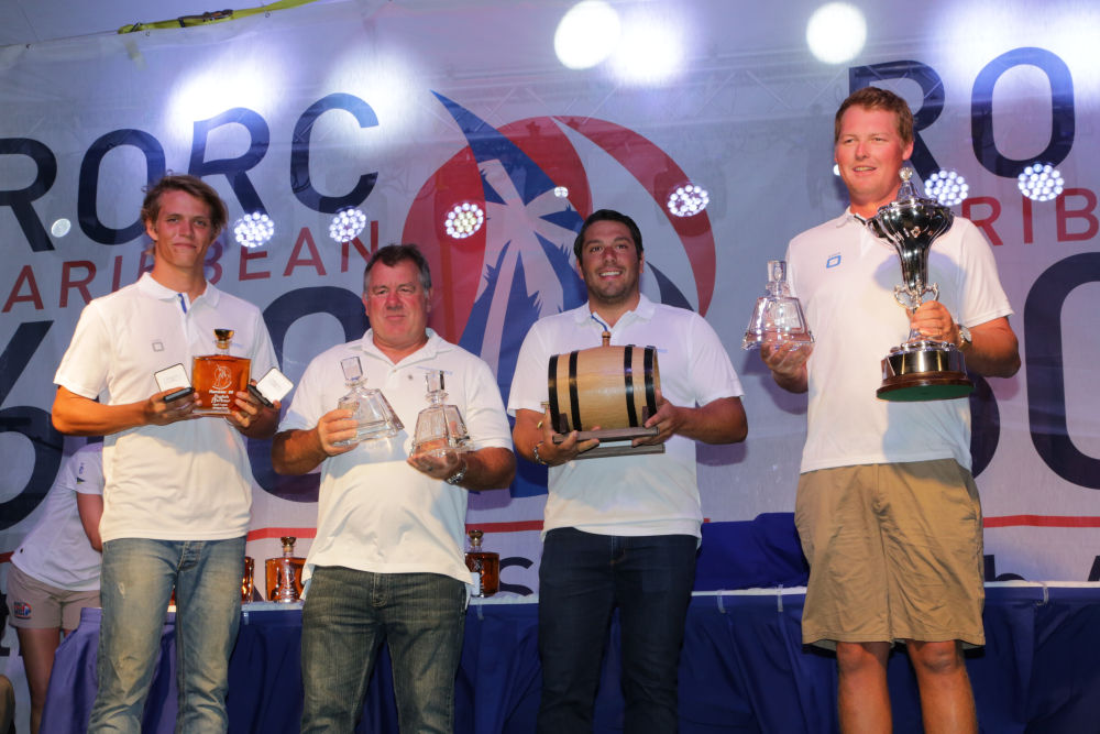 Crew from Rambler 88 collect the RORC Caribbean 600 Trophy for the best corrected time under IRC after setting a new monohull course record © RORC/Tim Wright/Photoaction.com