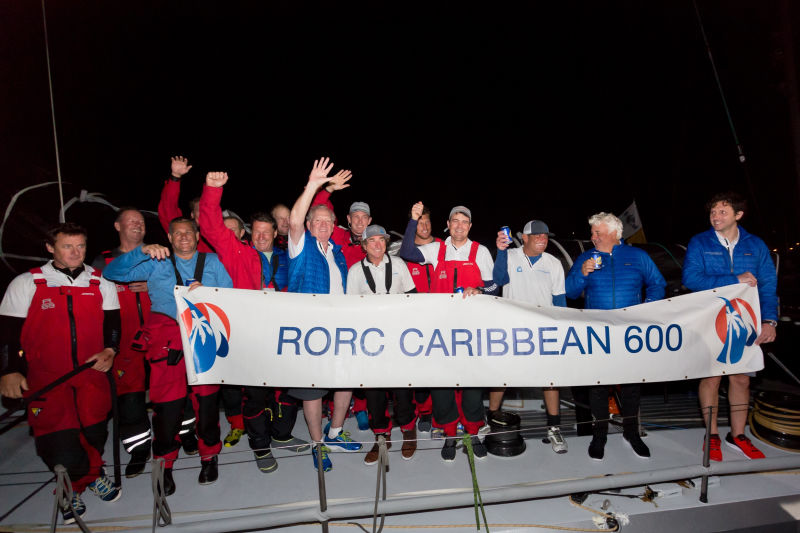 Rambler 88 crew celebrate on arrival in Antigua © RORC/Tim Wright/photoaction.com