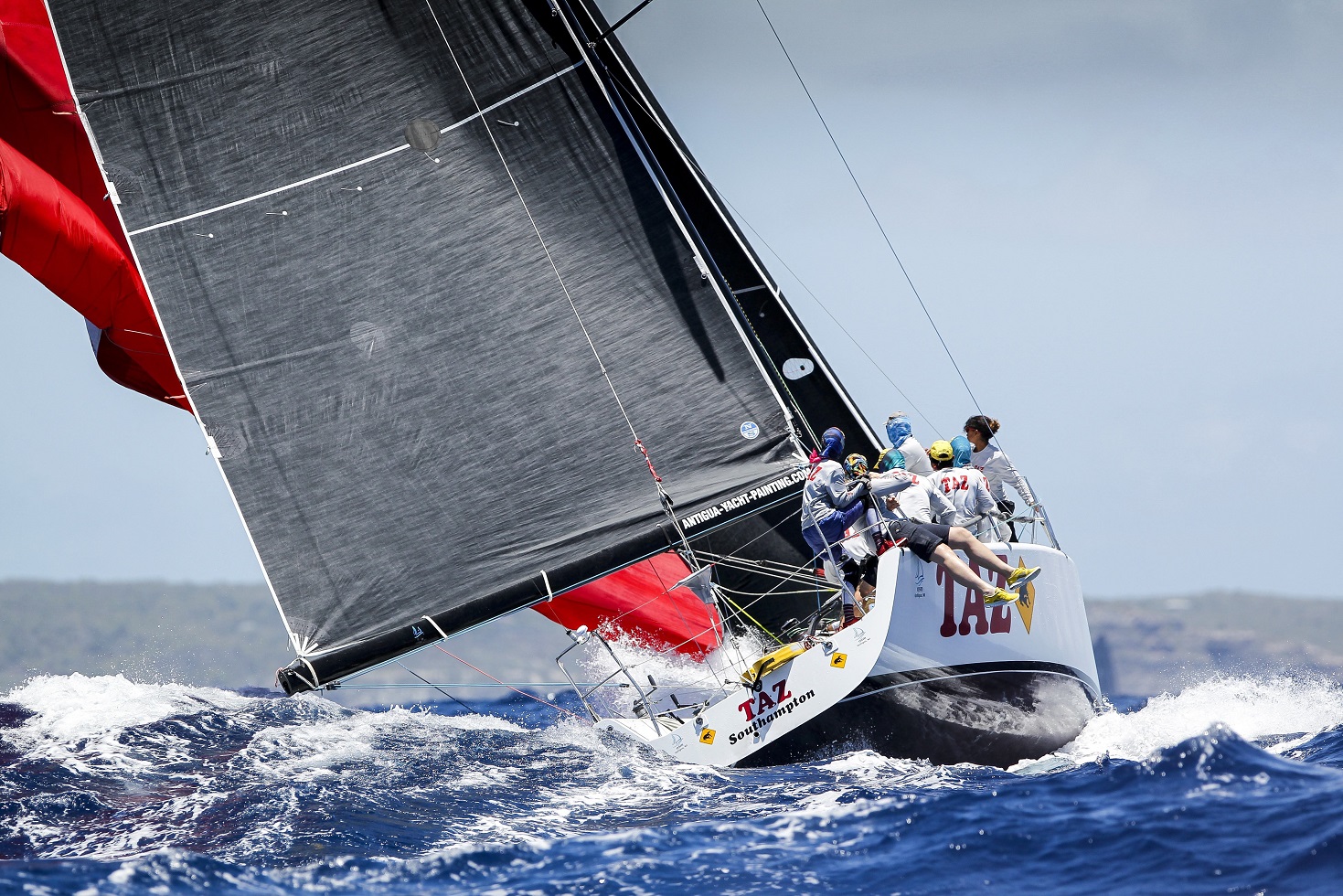 Bernie Evan-Wong has some 'secret weapons' on board his Antiguan carbon-flyer RP37 Taz in the form of seven promising 18-22 year-old sailors © Paul Wyeth