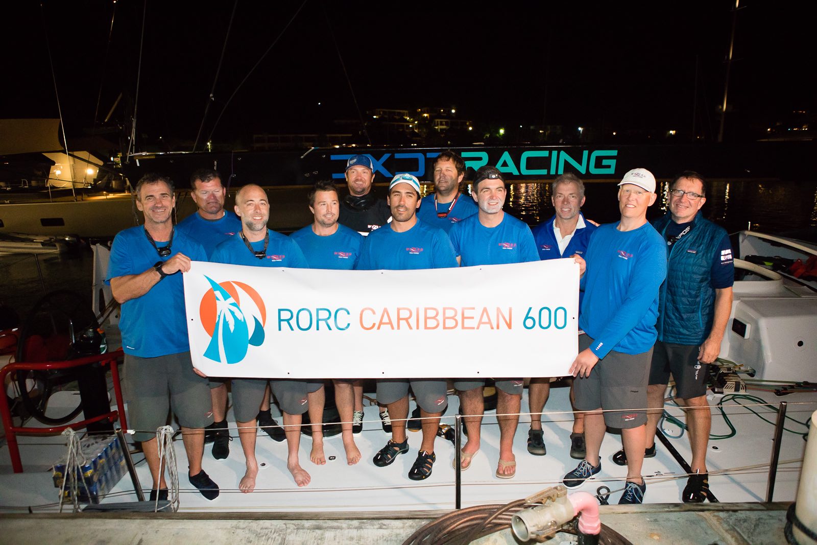 Team Wizard dockside after taking Monohull Line Honours in the 2020 RORC Caribbean 600  Team Wizard: Peter Askew, Chris Maxted, Richard Clarke, Charlie Enright, Joseph Fanelli, Robert Greenhalgh, Phillip Harmer, Robbie Kane, William Oxley, Mark Towill © Arthur Daniel/RORC