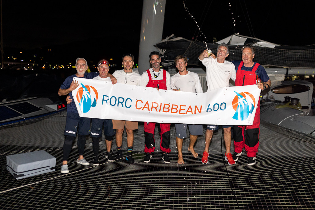 Erik Maris MOD70 Zoulou (FRA) finished the RORC Caribbean 600 just 11 seconds ahead of Giovanni Soldini's Multi70 Maserati in a nail-biting finish in Antigua - Elapsed time: 01 day 06 hrs 55 mins 34 secs © Arthur Daniel/RORC