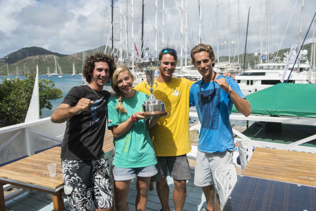 Guadeloupe Grand Large sailors with the RORC Caribbean 600 IRC Overall Trophy. Credit: RORC/Ted Martin