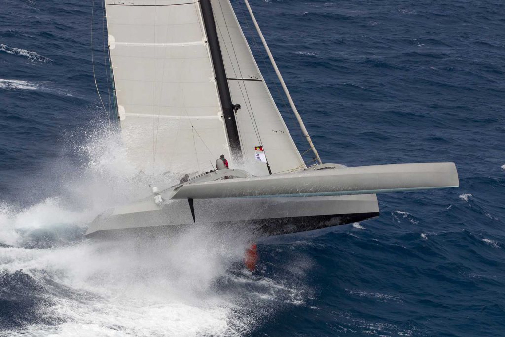 Paradox, Nigel Irens designed trimaran sailed by Peter Aschenbrenner. Photo: RORC/Tim Wright photoaction.com