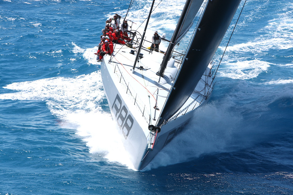 George David's 88ft Rambler at the start of the RORC Caribbean 600. Credit: RORC/Tim Wright/www.photoaction.com