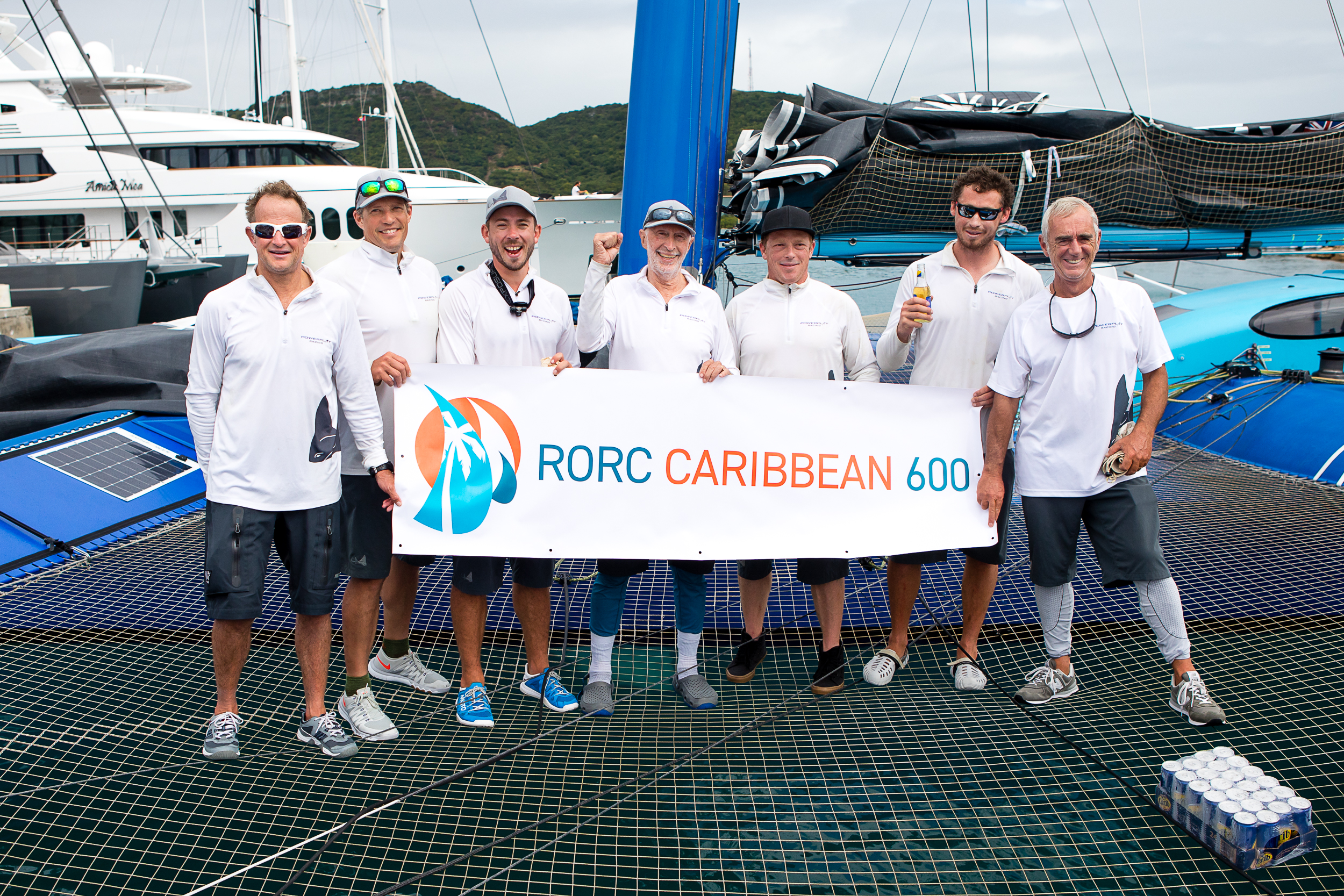 PowerPlay, Peter Cunningham's MOD70 take Multihull Line Honours Victory in the RORC Caribbean 600.  Crew for the 2020 RORC Caribbean 60: Paul Allen, Jackson Bouttell, Ned Collier Wakefield, Peter Cunningham, Simon 'Si-Fi' Fisher, Matt Noble, Charlie Ogletree, Loïck Peyron © Arthur Daniel/RORC