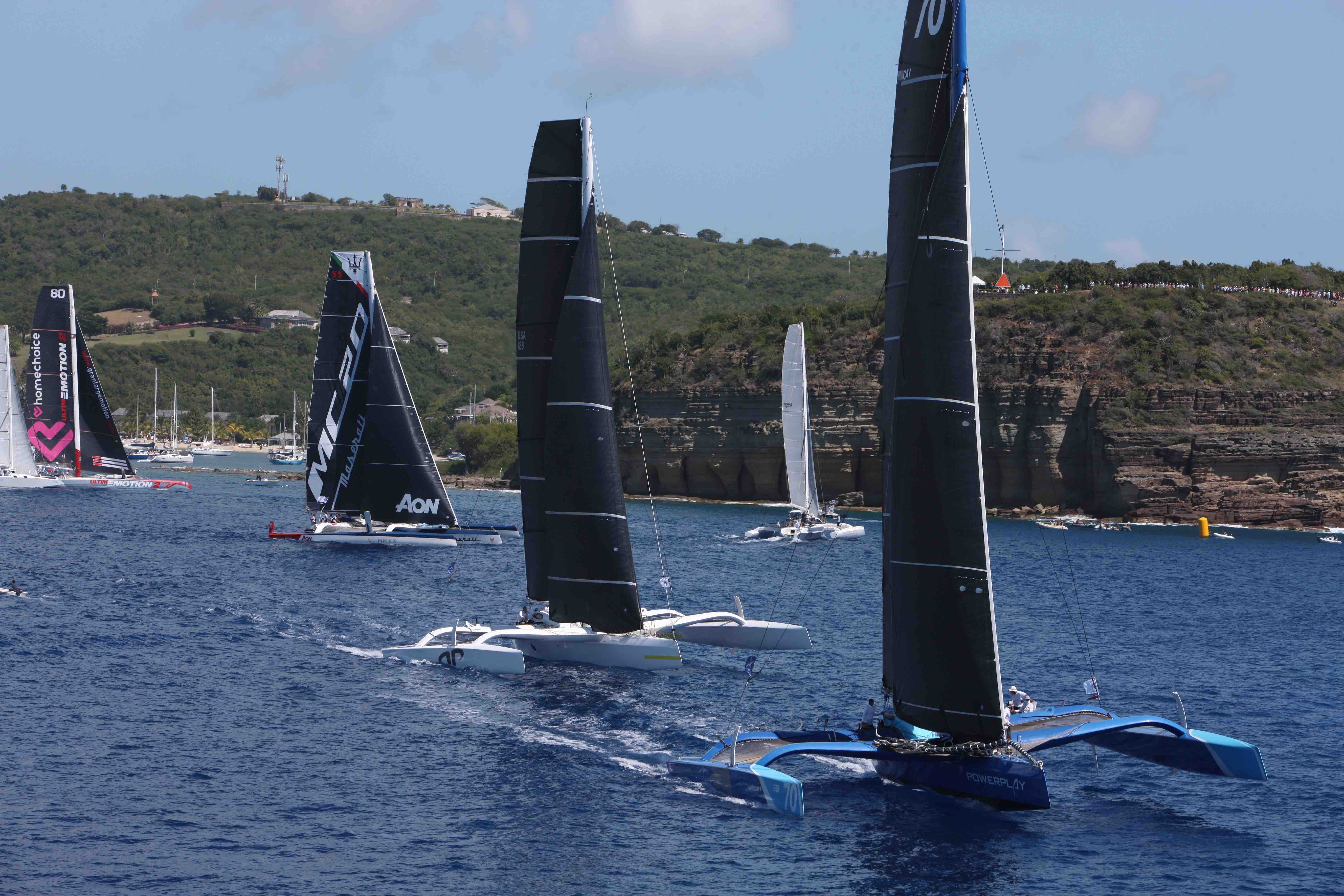 Eight multihulls made an impressive sight for spectators for the final start of this year's RORC Caribbean 600  © Tim Wight / photoaction.com