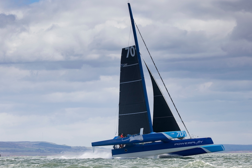 Peter Cunningham's MOD70 PowerPlay took Line Honours in the 2020 RORC Caribbean 600 by less than five minutes from Argo, with Maserati third  © Lloyd Images