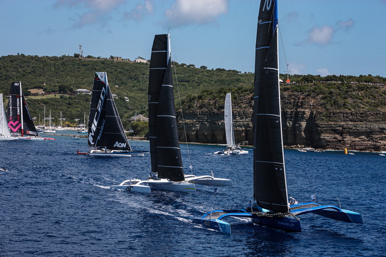 Ten spectacular multihulls will be in action at the start of the 2022 RORC Caribbean 600 from Antigua on Monday 21st February  ﻿© The MOCRA start in 2020 - Tim Wright/Photoaction.com