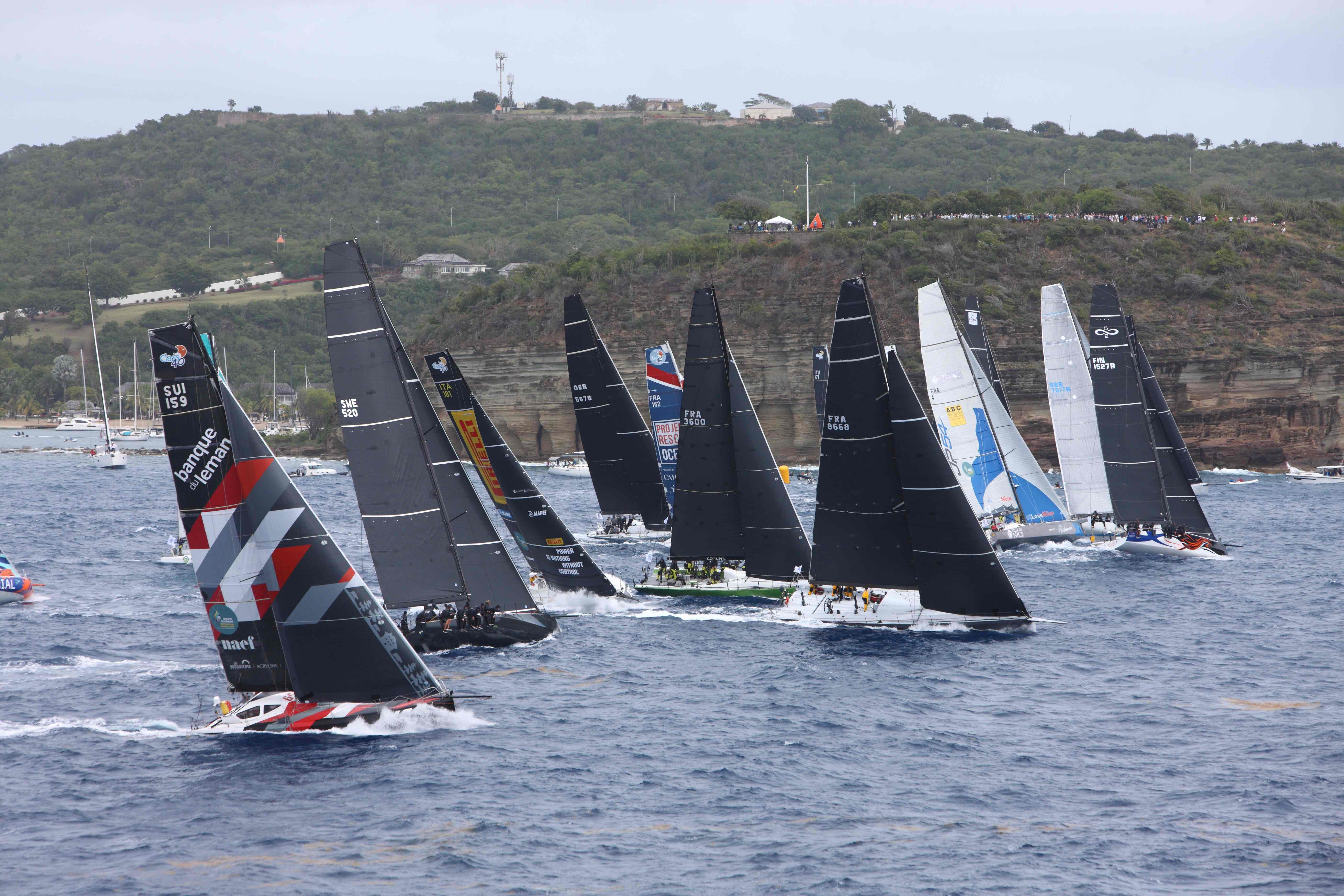 An impressive sight at the start of the 14th RORC Caribbean 600 as the IRC Zero and Class40 fleet set off © Tim Wright/Photoaction.com